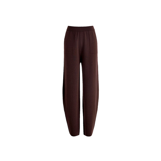 AUM Easy Suit 2025 Spring New Wool Hooded Knitted Pullover Carrot Pants Brown/Coffee Top XL