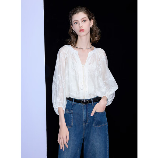Tricolor 2025 Autumn Loose Two-piece Set Embroidered Lyocell Shirt Camisole Women's Off-White XL 170/92A