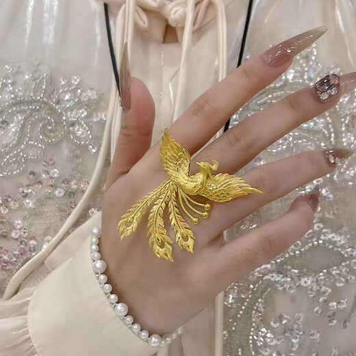 Baishi Qichang Gold Ring Phoenix Women's Pure Gold 999 Wedding Ring Gift Proposal Marriage Gift Girlfriend Birthday Gift Phoenix Dances for Nine Days Phoenix Ring About 5g 5D Version Remarks Circle Number