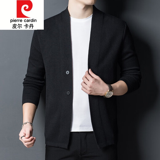 皮尔卡丹（pierre cardin）春秋季新款针织夹克外套男纯色开衫全羊毛线衣休闲对襟毛衣 藏青46943 S 165【100-120斤】