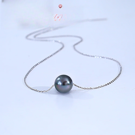 Bhiodha jewelry simple charm round Tahitian black pearl pendant Passepartout single S925 silver sea pearl necklace 12-13mm