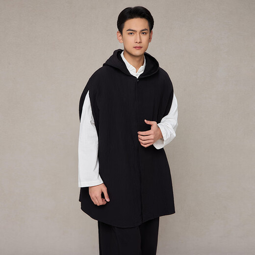 Zhaobentang 2025 Spring New New Chinese Style Men's Vest Jacket Casual Fashion Cotton and Linen Hooded Cloak MW12210 Black One Size