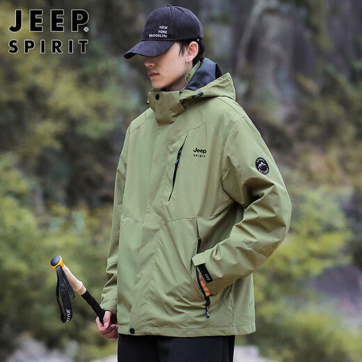 JEEP SPIRIT Jeep Jacket Men's Autumn and Winter Korean Style Workwear Three-in-One Polar Fleece Charge Jacket Men's Military Green 2XL