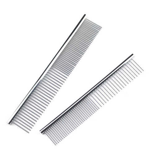 Pet comb, beauty comb, stainless steel straight comb, dog and cat hair removal, styling steel comb supplies, medium size