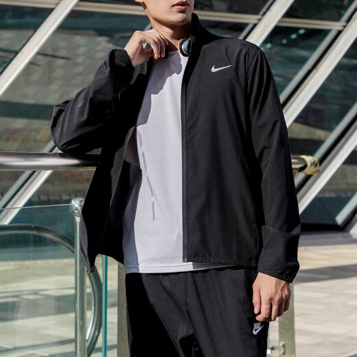 耐克（NIKE）男装两件套装 2025夏季新款户外防风外套休闲夹克 时尚透气长裤子 【黑黑】快干薄款夹克套装 XL