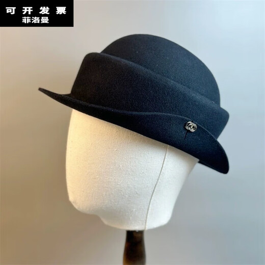 FEILUOMAN felt hat 2026 new style small fragrant hat top hat women's French curled fisherman's basin hat black Maoni hat black