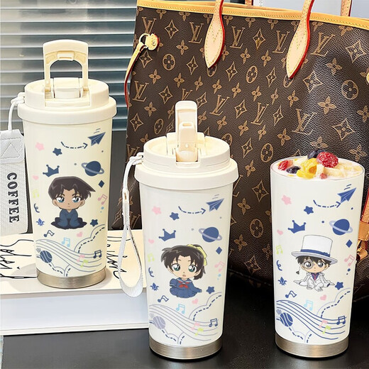 柯南水杯保温杯吸管咖啡杯简约ins高颜值学生便携316不锈钢LB BXAB15780动漫女/ 陶瓷覆层内胆520ML配挂绳/