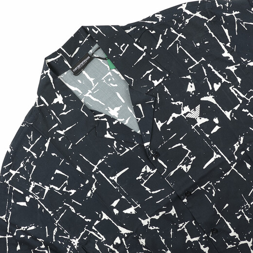 ARMANI/阿玛尼 EA 男士时尚休闲刺绣鹰标宽松短袖衬衫 EM000593 AF12351 天蓝/白 F0027 偏大1码 2XL