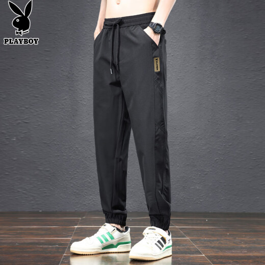 花花公子（PLAYBOY）裤子男夏季休闲裤男士冰丝薄款运动宽松束脚潮流工装长裤