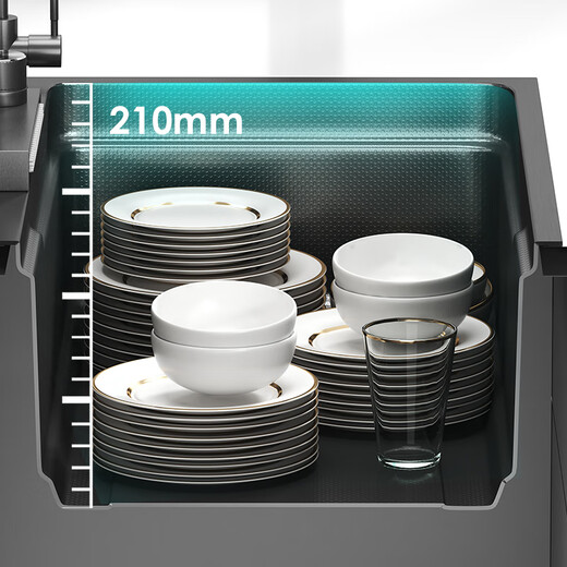 JOMOO Millet Grain Sink Nano 304 Integrated Stainless Steel Large Single Slot Multi-Function Sink Washing Basin Gun Black 6845 (C Package) Raindance Faucet