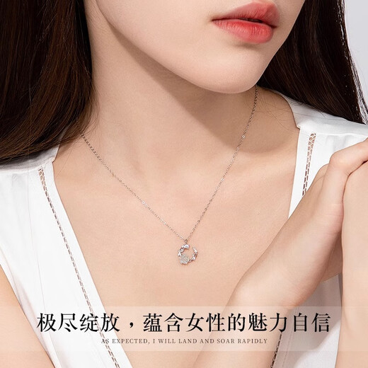 Ginqianhui 999 sterling silver camellia necklace for women, high-end light luxury pendant, Valentine's Day birthday gift for girlfriend and wife Yueshang Camellia Necklace/999 pure silver + merchant delivery/free engraving 2025 new Valentine's Day gift/rose gift box for wife/with certificate