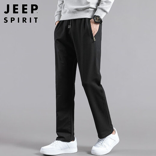 JEEP SPIRIT Jeep pants men's autumn and winter Korean style casual pants men's loose straight wide-leg pants men's black XL