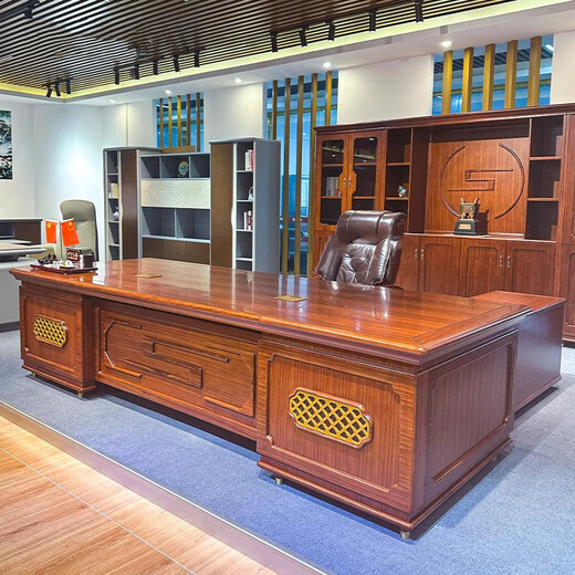 Aosenmingxin Chinese solid wood desk boss desk executive desk chairman Wujin wood high-end office president desk 2.4 meters boss desk
