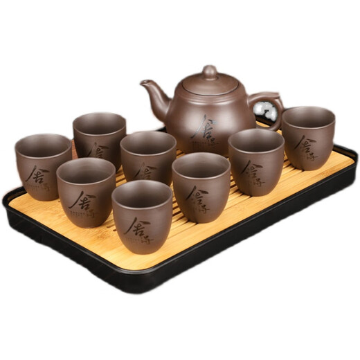 Fat Donglai's same style teapot set with tea tray, large capacity purple clay teapot, tea set, home office, large teacup, living room, general teapot (do not forget the original intention), one pot, eight cups, standard