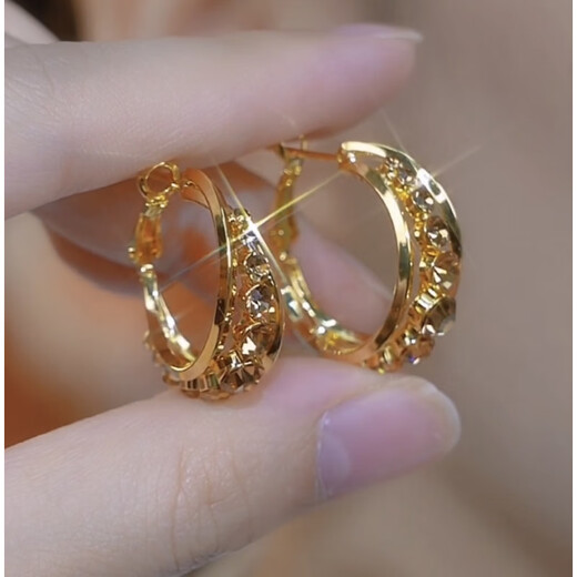 SNQP round face and big face are suitable for earrings, gold-encrusted diamond earrings, women's new light luxury niche 925 silver needle earrings