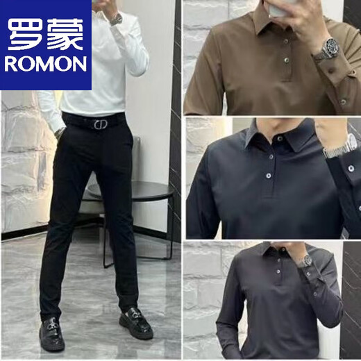 Luo Meng's new autumn men's solid color versatile long-sleeved Polo shirt business casual fashion youth simple slim top trend 7181 black 2XL 155-180