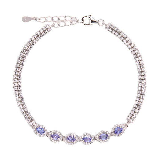 Shilian S925 sterling silver inlaid with natural tanzanite bracelet, women's trendy model full of diamonds, light luxury and high-end jewelry, women's trendy model, full of diamonds, light natural tanzanite bracelet