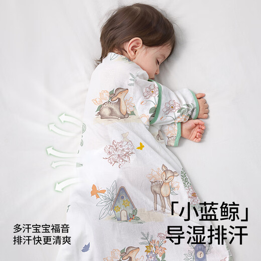 Betis baby sleeping bag summer bamboo cotton gauze baby pajamas all in one children's anti-kick quilt sleeping bag front 6 back 4 squirrel M