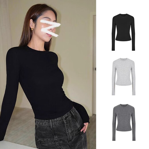 Yu Zhaolin long-sleeved T-shirt right shoulder round neck bottoming shirt for women spring and autumn 2025 new style waist slimming outer knitted top