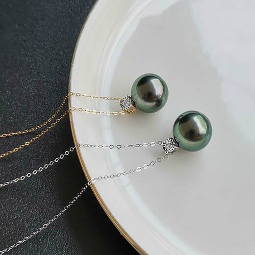 Floating lotus seawater black pearl quality necklace malachite green original carving workmanship 9-10mm elegant style