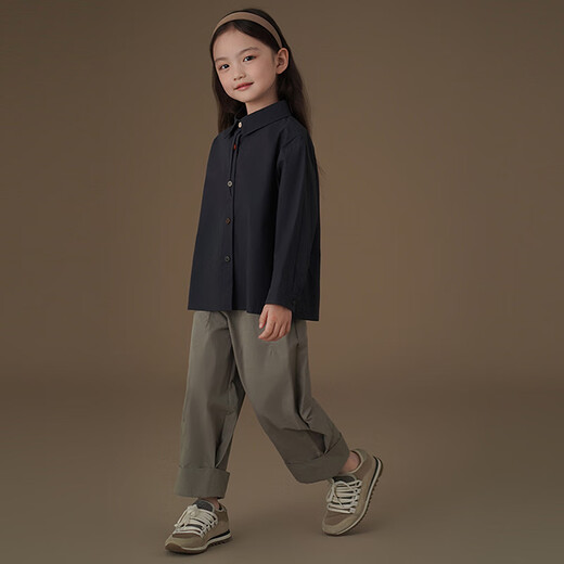 Haqi children's clothing spring and autumn children's long-sleeved shirt skin-friendly cotton Korean style spring clothing boys and girls casual tops new style navy 170