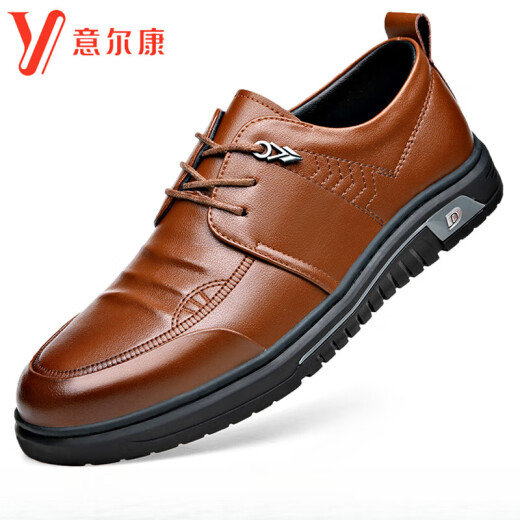 
YRC Yierkang men's shoes soft leather soft sole breathable and comfortable middle-aged dad's shoes non-slip business casual men's leather shoes black 9755 leather shoes standard size order 38