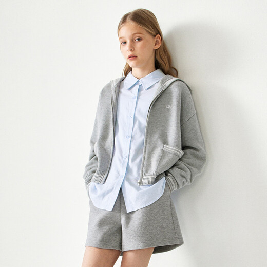 ELLE KIDS old money style 25 spring and autumn girls classic embroidered striped top lapel long-sleeved shirt blue and white stripes