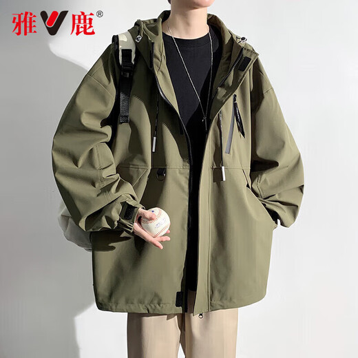 Yalu Jacket Outdoor Men's Jacket Hooded Waterproof Windproof Loose Jacket Men's Youth Mountaineering Jacket All-match Top Khaki 2XL (Recommended 160-180Jin Jin equals 0.5kg)