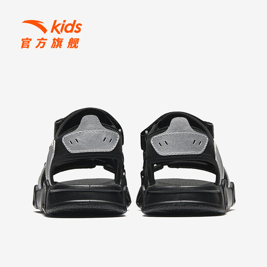 ANTA Children's Sandals 2025 Summer New Men's and Women's Shoes Breathable Beach Shoes Open-Toe Velcro Sandals Men's Black/Silver-8 33 (20.5cm)