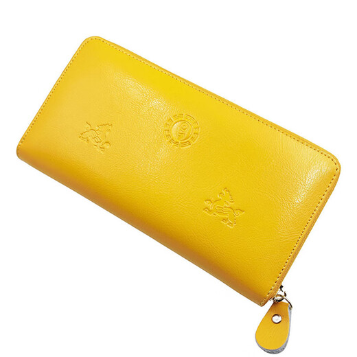 CavlslKcat钱包男长款真牛皮招财貔貅钱夹卡包男女士手拿包情人节生日礼物 黄色 招财貔貅