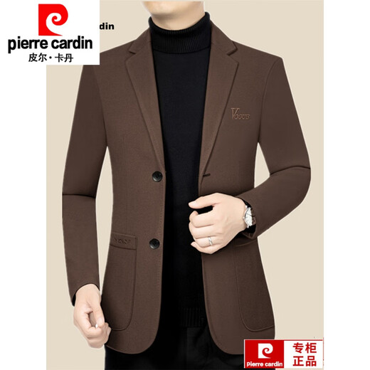 皮尔卡丹（pierre cardin）春秋新款男士西服中年休闲韩版修身简约羊毛西装外套新品 黑色 L 175 120-138斤