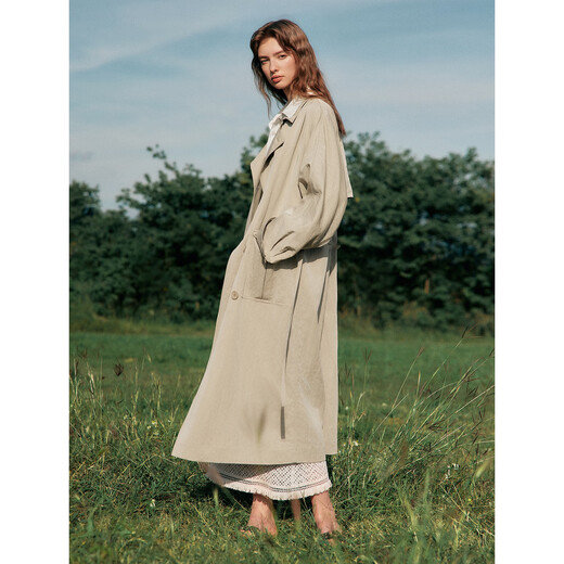 Elle Leasel Tennis Fledermaushülle Langer Lapper -Trenchcoat für Frauen 2025 Frühling neuer Freizeitpendlertemperament Jacke Khaki Green M