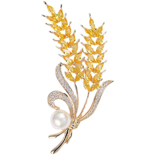DYN high-end real gold electroplated wheat ear pearl brooch to fix clothes corsage suit coat jacket pin accessories gift wheat ear pearl brooch 3.4cm*5.8cm