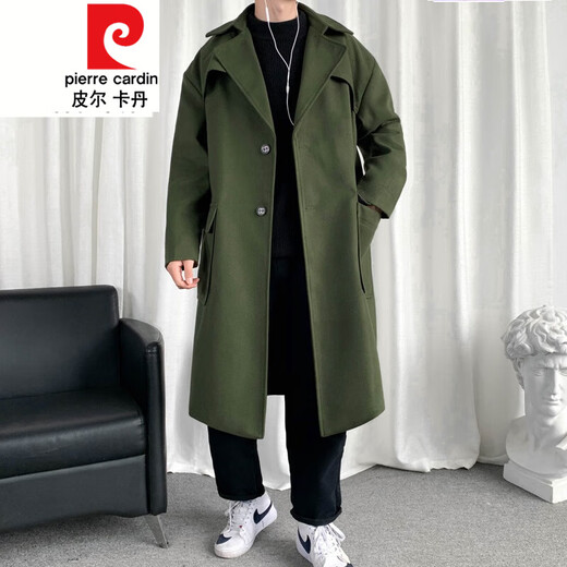 皮尔卡丹（pierre cardin）军绿色成熟稳重男装感风衣男中长款冬季苏联军呢大衣外套 黑色 M