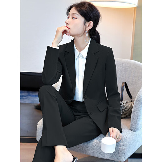 Small suit suit for women new style women's black formal temperament work clothes hotel manager work clothes suit black suit + pants 2XL about 115-124 Jin Jin equals 0.5 kg to wear