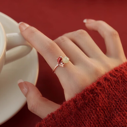 Core luxury Yujian koi ring for women's birth year vegetarian ring index finger ring female snake year open ring birthday red gift girlfriend Yujian koi ring
