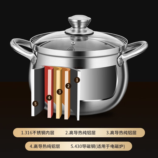 Sonorous 316 stainless steel rice steaming pot steamer household big belly pot one-piece soup pot with steamer special pot for steaming rice 316 big belly pot + 316 steaming rice steaming grid 22cm