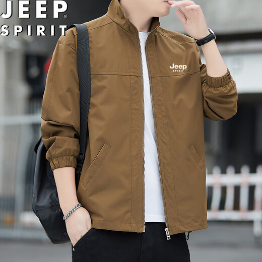 JEEP SPIRIT Jacket Men's Spring and Autumn Casual Trend Versatile Windproof Outdoor Sports Solid Color Lapel Brown L