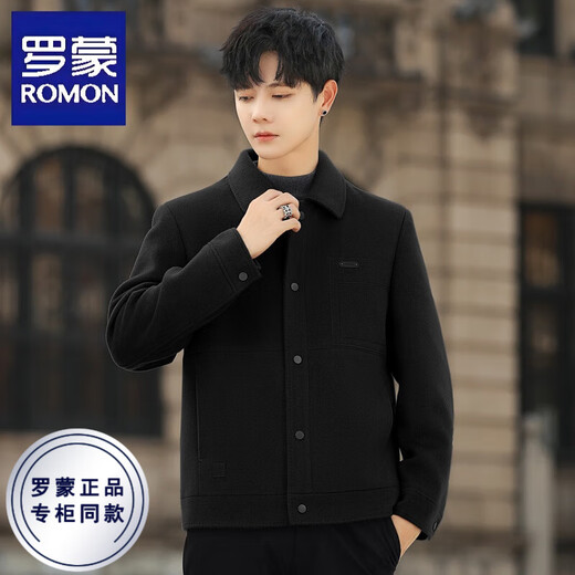 ROMON Double-sided Velvet Jacket Men's Woolen Woolen Coat Short Jacket Autumn and Winter Thickened Lapel High-end Business Men's Clothing Black/(Removable Down Liner) M (120Jin Jin is equal to less than 0.5 kg)