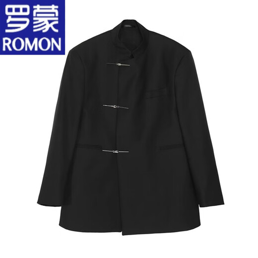 ROMON New Chinese-style Chinese tunic suit, high-end stand-up collar suit, men's spring and autumn wedding and engagement suit jacket, black, high quality, M 100-120Jin Jin equals 0.5 kg
