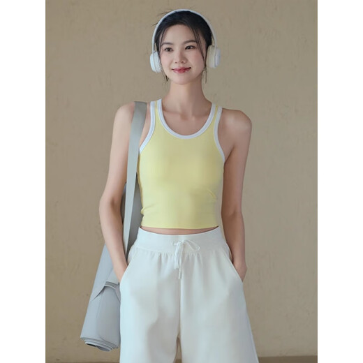 LULUUVTTOH Sports Bra Women's New Shockproof Breast Retracting Yoga Wear Vest Running Pilates Training Fitness Bra Women's Washable Yellow/White Removable Breast Pad M