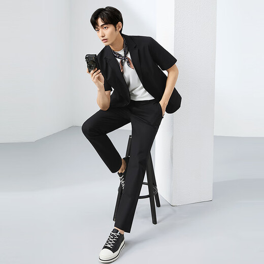 Qipai short-sleeved suit men's suit summer fashion casual versatile men's suit two-piece suit