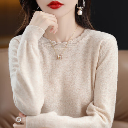 Yu Zhaolin round neck lace knitted bottoming shirt for women spring, autumn and winter 2025 new long-sleeved loose soft waxy pullover sweater