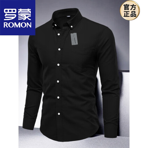 ROMON 2025 Весна и осень Новая мужская рубашка из оксфордского прядного хлопка с длинными рукавами, повседневная тонкая куртка, тонкий американский топ, серый, синий, L Вес 130-145Jin Jin равен 0,5 кг