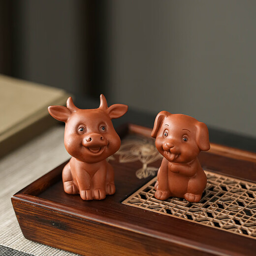 Yuxuan 12 Zodiac Signs Purple Clay Tea Pet Hands Can Be Raised as Office Home Furnishings Fine Ceramic Tea Pet Accessories SL-Purple Clay Twelve Zodiac Signs (Rabbit) Red Clay