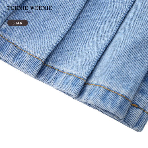 Teenie Weenie Kids Bear Children's Clothes Summer Girls' Pleated Denim Skirts Blue 120 cm