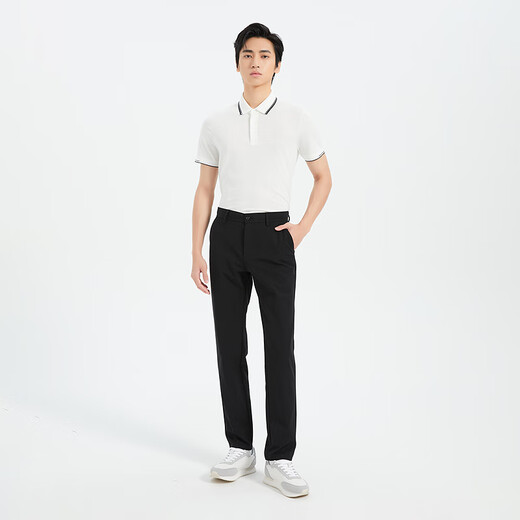 Lilang Youth Business Men's Pants [Skin Embossed] Casual Pants Men's Four-sided Strength Solid Color Commuter Pants A5CXK902 Black 35 (180/88A)
