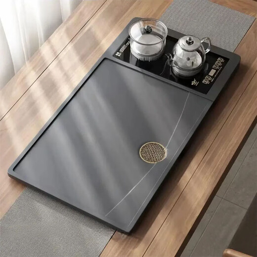 Synthetic black gold stone tea tray, household tea table, kettle, one-piece office fully automatic set, one-piece stone tea tray, 80*45 length + bottom water glass furnace (one piece)