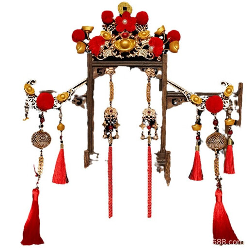 Mengjunchen Guochen Guochao antique style red festive ingot hair accessories ancient Hanfu small God of Wealth makeup hair crown long tassel headdress set Jinrui small set of money-making hairpins 1 pair