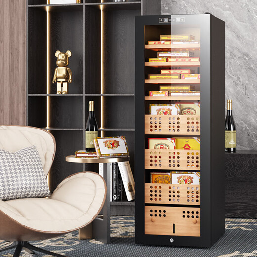 Double cigar cabinet, constant temperature and humidity, ammonia removal, household cedar wood liner, moisturizing, small mini refrigerated cigar cabinet, 0.52 meters high, black